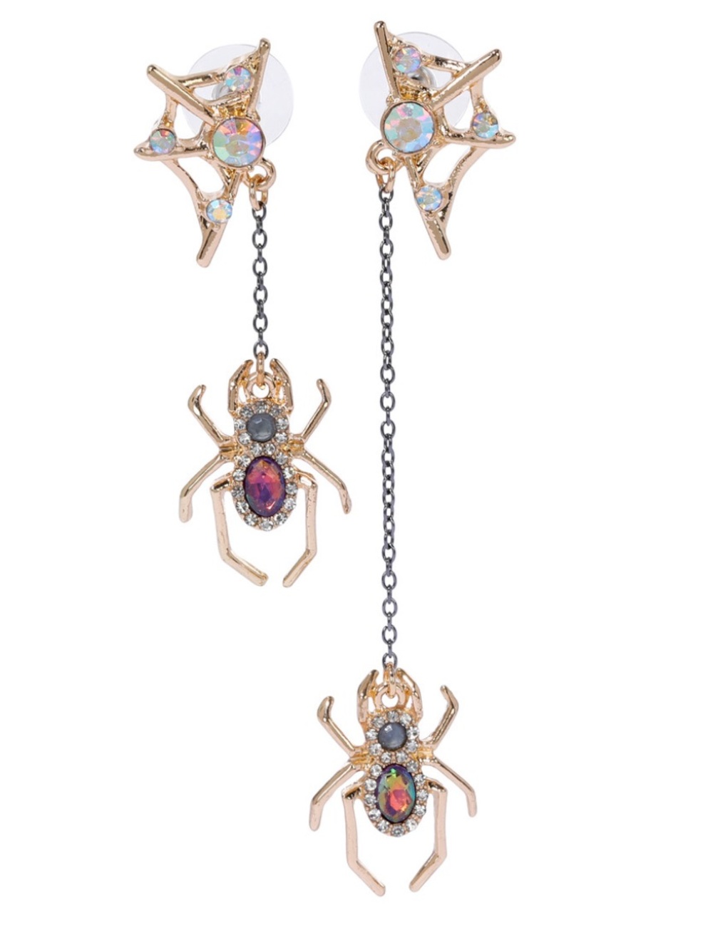 Betsey Johnson Rhinestone Spider Mismatch Linear Earrings NIB Halloween Bling - Picture 1 of 5